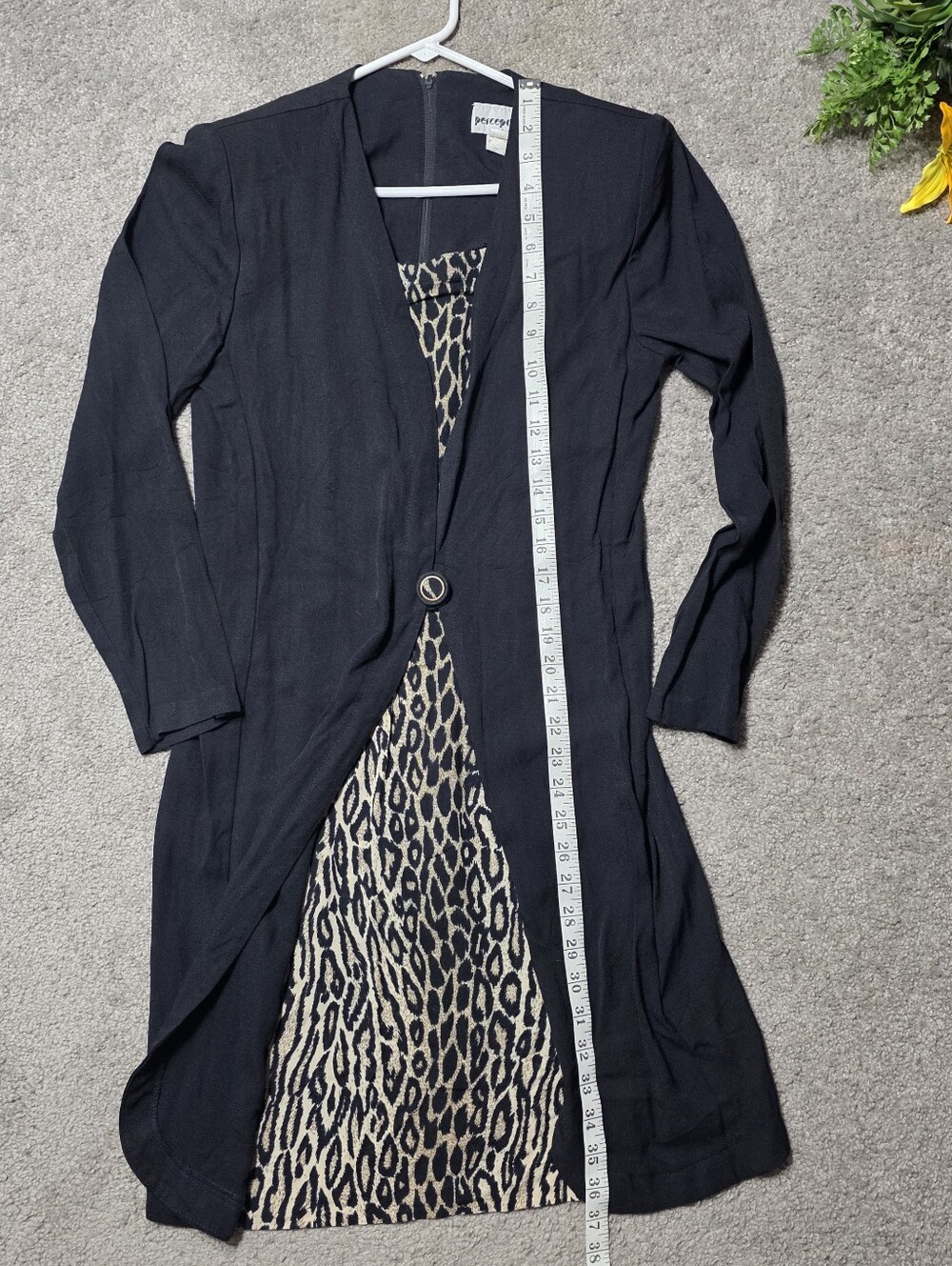 Vintage Perceptions Leopard Print Black Cardigan Dress Shoulder Pads Size 8 - Picture 6 of 10